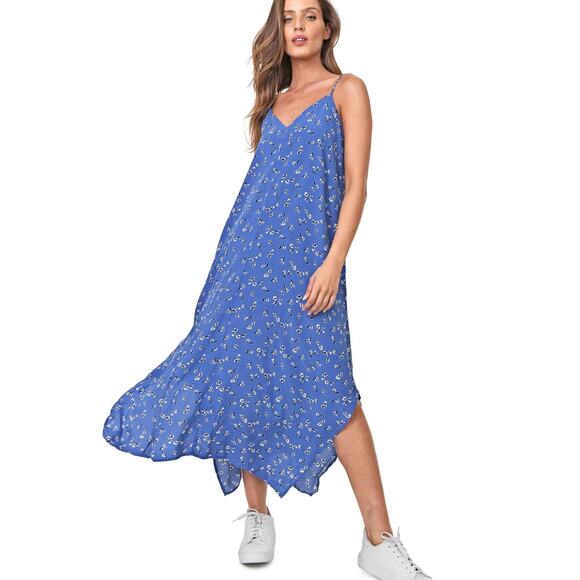 GAP Blue floral midi dress handkerchief hem sundress spaghetti strap 493764 - Picture 1 of 9